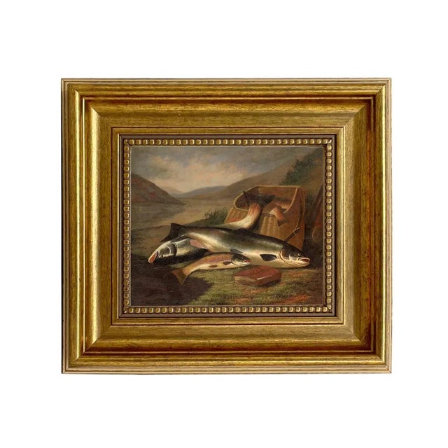 Atlantic Salmon and Brown Trout Canvas Print in Antiqued Gold Frame, 8-1/2" X 9-1/2" For Sale - Image 4 of 4