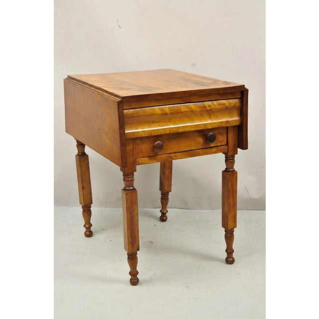 Antique Sheraton Chestnut Wood 2 Drawer Pembroke Drop Leaf Work Side End Table For Sale - Image 12 of 12