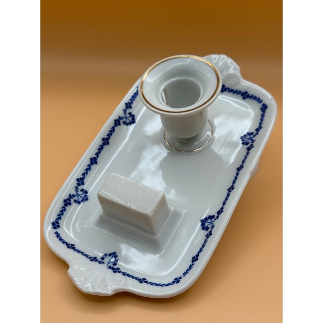 Ceramic Pair of Antique German Porcelain Chambersticks With Match Holders & Strikers, Circa 1900 For Sale - Image 7 of 9