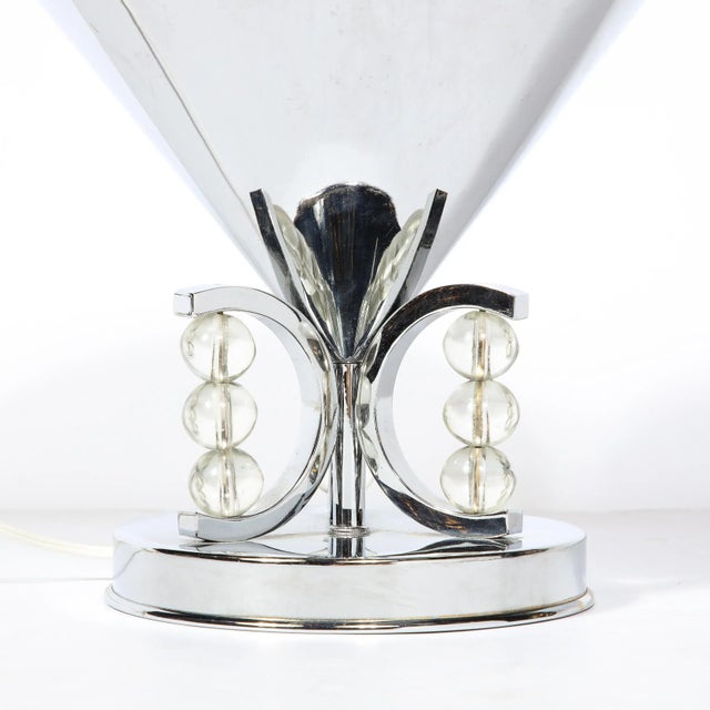 Metal 1935 Art Deco Conical Uplight Table Lamp in Chrome With Stacked Glass Ball Detailing For Sale - Image 7 of 11