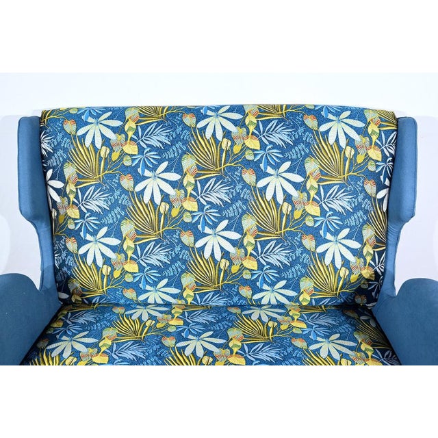 1950s 2-Seater Sofa in Azure Blue Fabric, 1940s For Sale - Image 5 of 18
