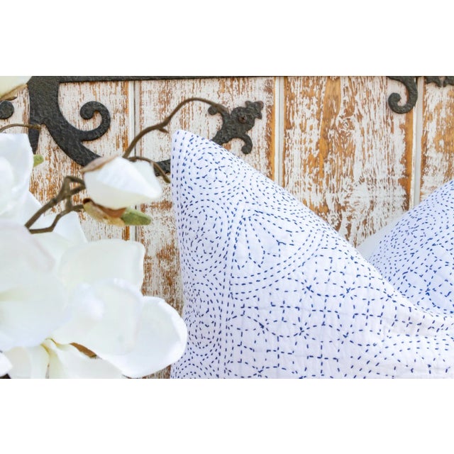 Early 21st Century Indigo Filanan Kantha Small Pillow For Sale - Image 5 of 9