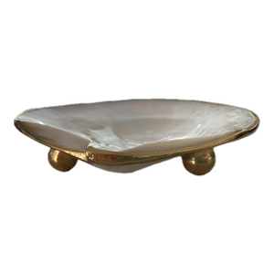 Gold Rimmed and Tri-Footed Natural Seashell Shell Iridescent Dish Made in Philippines