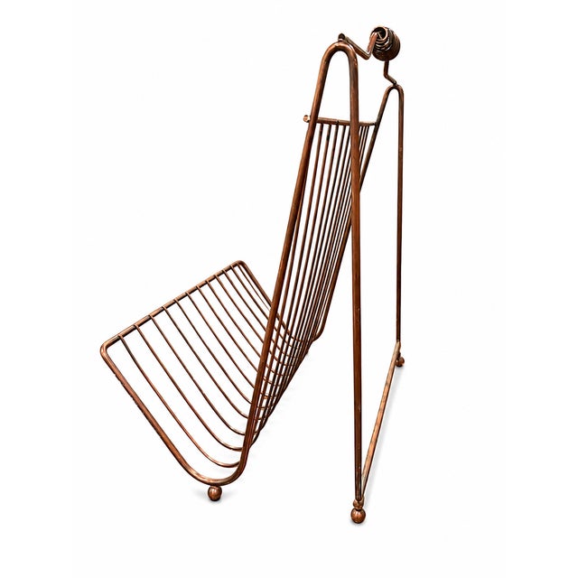 Vintage Mid Century Wire Magazine Rack With Wrapped Handle For Sale - Image 4 of 7