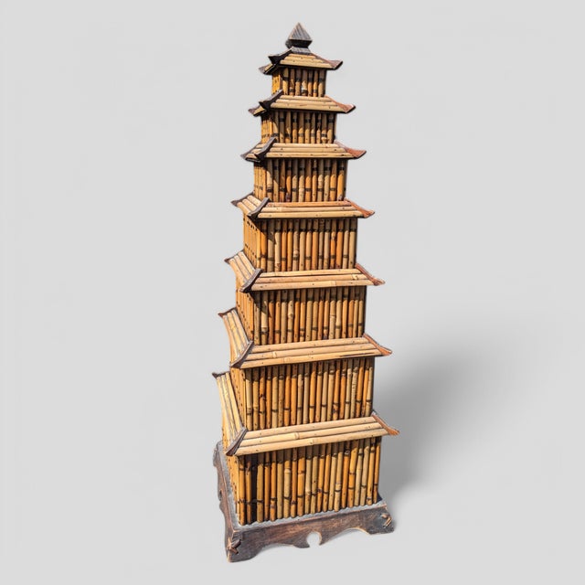 Vintage Chinoiserie Rattan Split Reed Bamboo Pagoda Bird House For Sale In Charlotte - Image 6 of 8