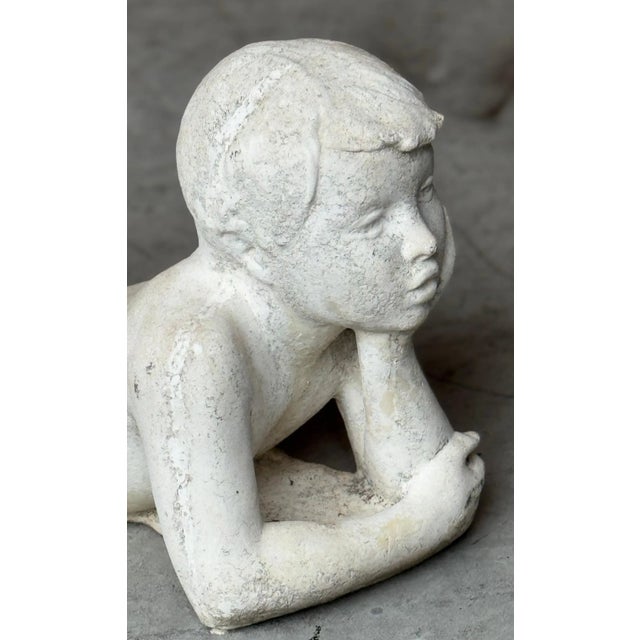 Art Deco American Art Deco Style Cast Stone Garden Sculpture of a Daydreaming Youth For Sale - Image 3 of 8