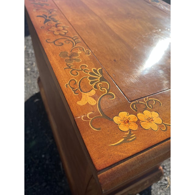 Brown Vintage Hand-Painted Chinoiserie Serpentine Three-Drawer Chest For Sale - Image 8 of 17