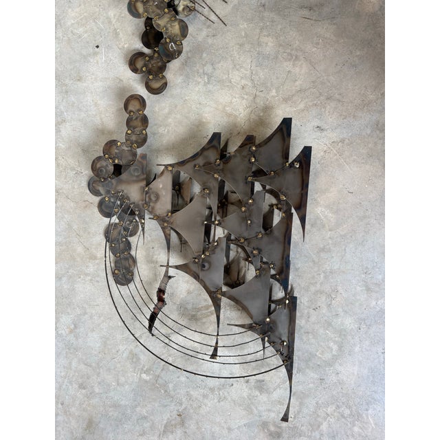 1976 J. Stillman Mid-Century Racing Sailboats Under Stormy Skies Metal Wall Sculpture For Sale - Image 10 of 10