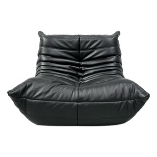 French Togo Lounge Chair in Black Leather by Michel Ducaroy for Ligne Roset, 1970s For Sale