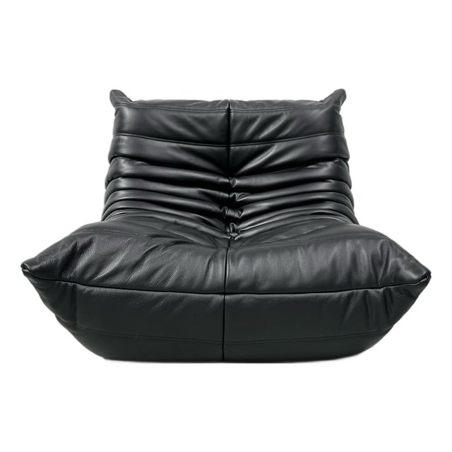 French Togo Lounge Chair in Black Leather by Michel Ducaroy for Ligne Roset, 1970s For Sale