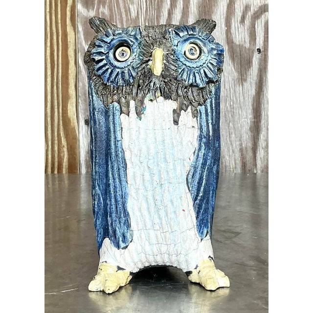 Ceramic Vintage Boho Signed Studio Pottery Owls - Set of 2 For Sale - Image 7 of 12