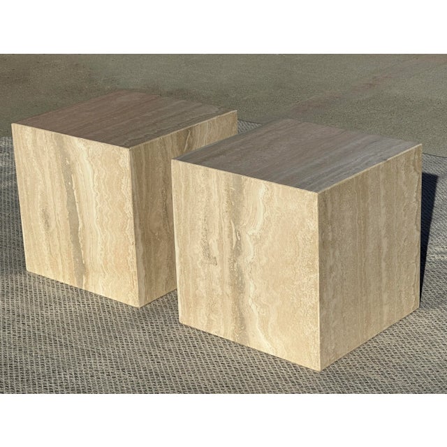 Travertine Polished Cube Coffee Table or Side Tables Italian - Pair For Sale In San Diego - Image 6 of 9