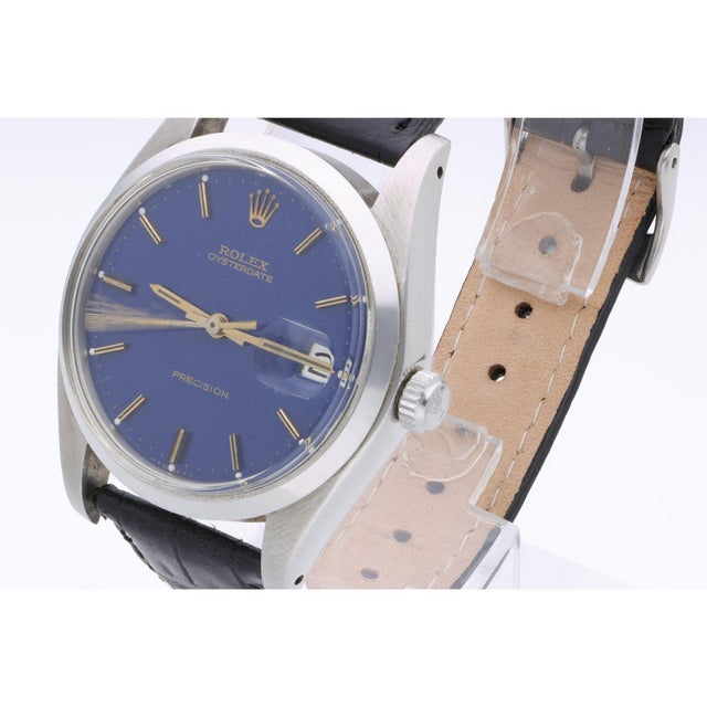 Vintage Rolex Oysterdate Precision 6694 Blue Dial Steel 1977 Leather Strap Watch For Sale In Miami - Image 6 of 17
