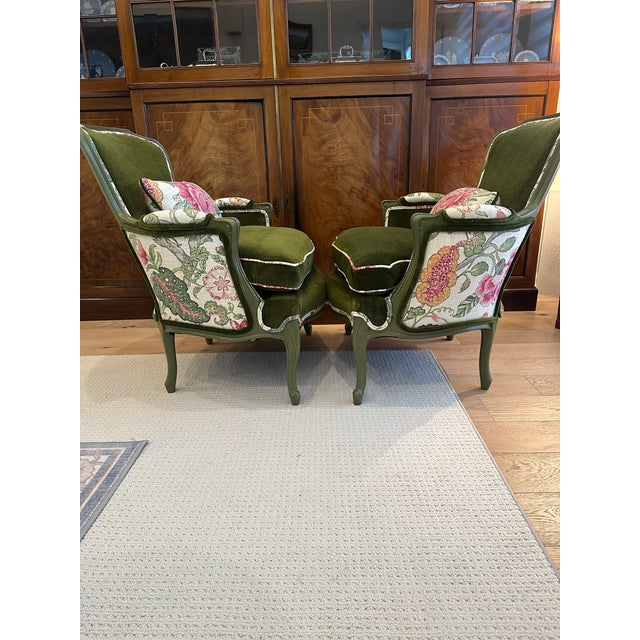 Wood 1960s French Style Bergere Accent Chairs - A Pair For Sale - Image 7 of 9