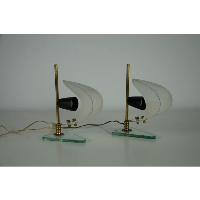 Brass and Opaline Sailboat Table Lamps, 1950s, Set of 2 For Sale - Image 4 of 17