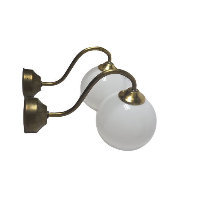 Goldenrod Art Deco Wall Lamps in Metal, Poland, 1950s, Set of 2 For Sale - Image 8 of 8