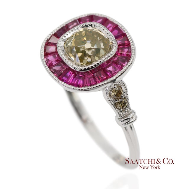 Early 21st Century Gia Certified 18k 750 Solid White Gold Natural Diamond and Ruby Engagement Ring, Size 7 For Sale - Image 5 of 11