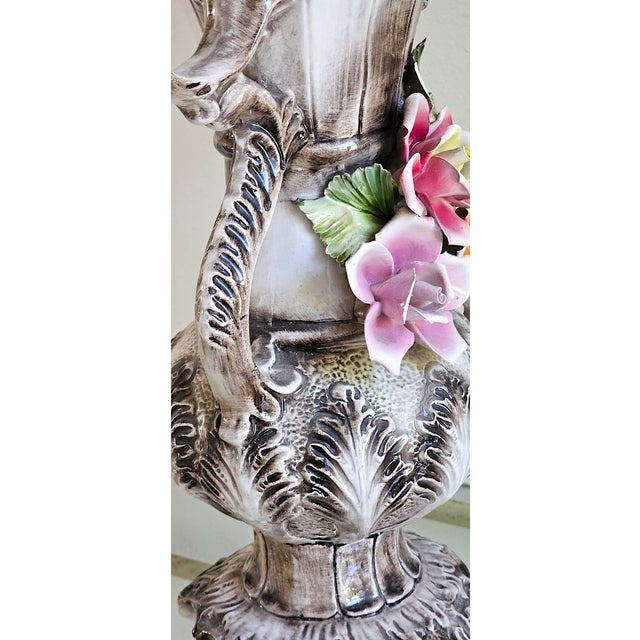 Vintage Italian Capodimonte-Style Porcelain Floral Vase – 17" For Sale - Image 15 of 18