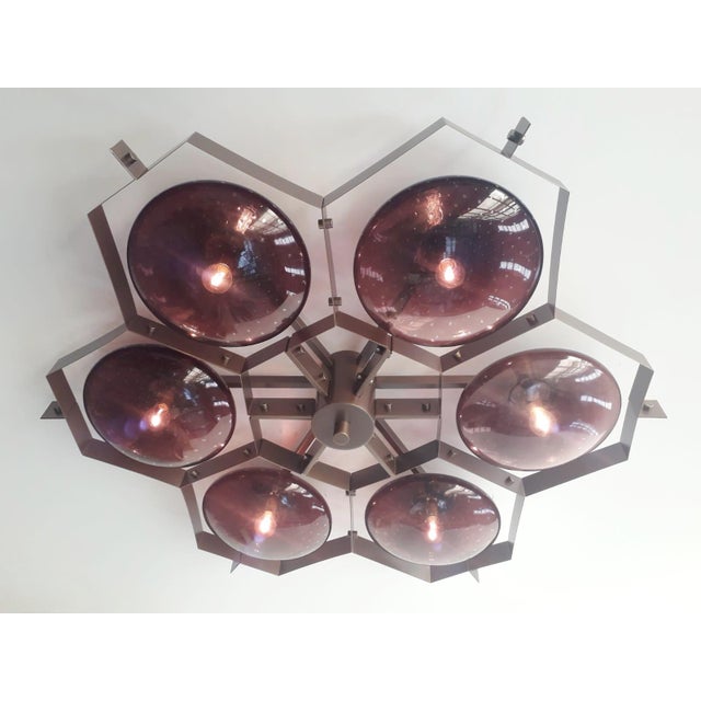 Fabio Ltd 21st Century Beehive Bronze Amethyst Bubbles Murano Flush Mount by Fabio LTD For Sale - Image 4 of 6
