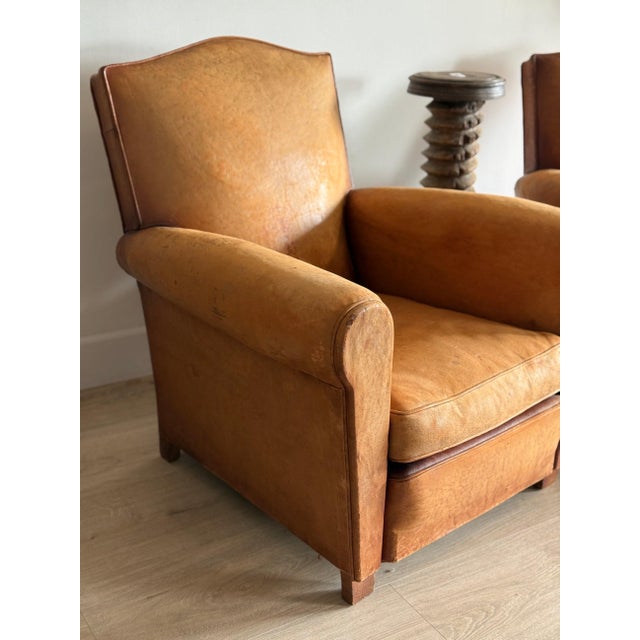 Vintage Pair of French Leather Moustache Chairs For Sale - Image 4 of 18