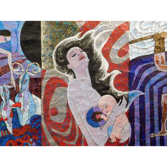 Purple Lin Chong "untitledOriginal Acrylic Painting on Paper Hand Signed For Sale - Image 8 of 10