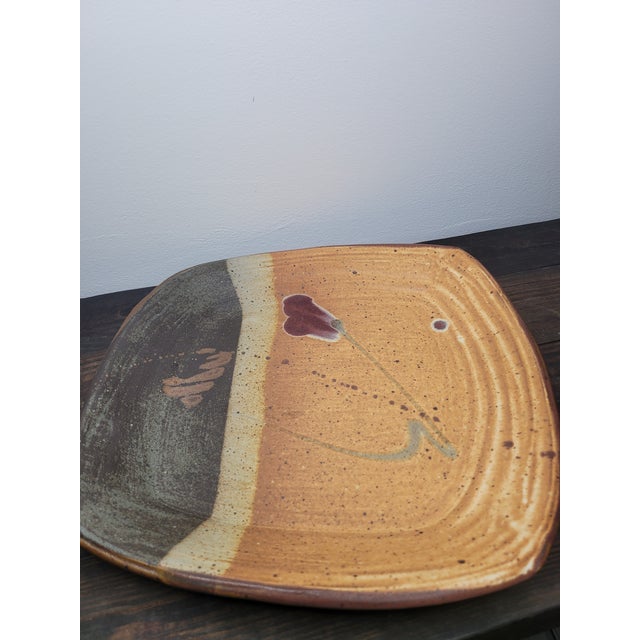 Late 20th Century Large Studio Art Pottery Platter With Oxblood Floral Motif For Sale - Image 11 of 12