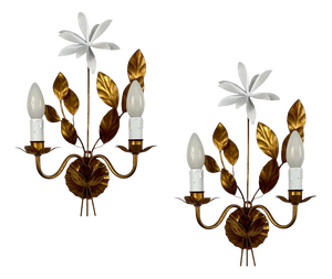Gilt Floral Wall Lights attributed to Maison Bagues, France 1950s, Set of 2