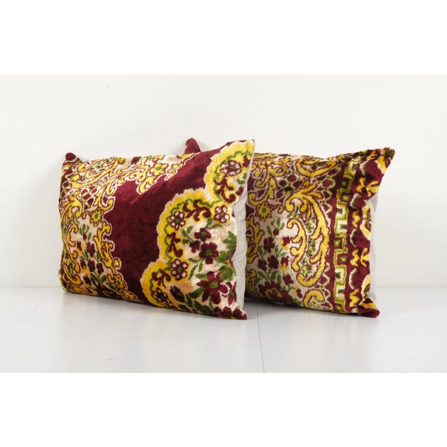 Turkish Yellow Velvet Pillow Cover - A Pair These beautiful 16" x 24" pillow covers were made from an authentic, vintage...