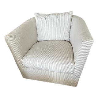 Parkwood Swivel Chair From Serena and Lily in Perennials Shirting Stripe Sand, Like New For Sale