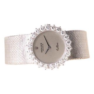 Vintage Rolex Cellini 18k White Gold 2.50 Carats Diamond Set Oval Wristwatch For Sale