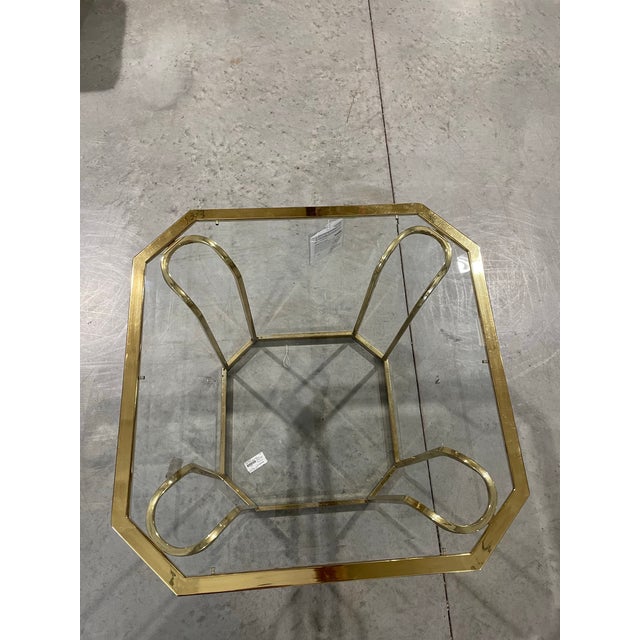 Mid-Century Modern Mid-Century Brass & Glass Hexagonal End Table For Sale - Image 3 of 6