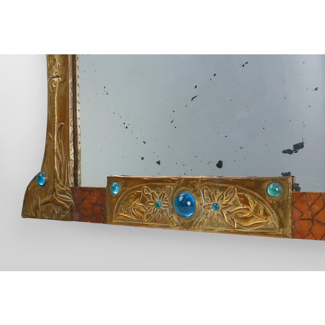Metal Art Nouveau Mirror in Brass and Glass from A.H. Villaket, France, 1910s For Sale - Image 7 of 14