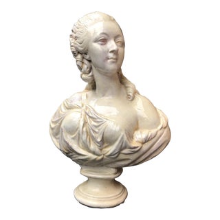 19th C. French Glazed Terracotta Bust of Countess Du Barry After Augustin Pajou For Sale