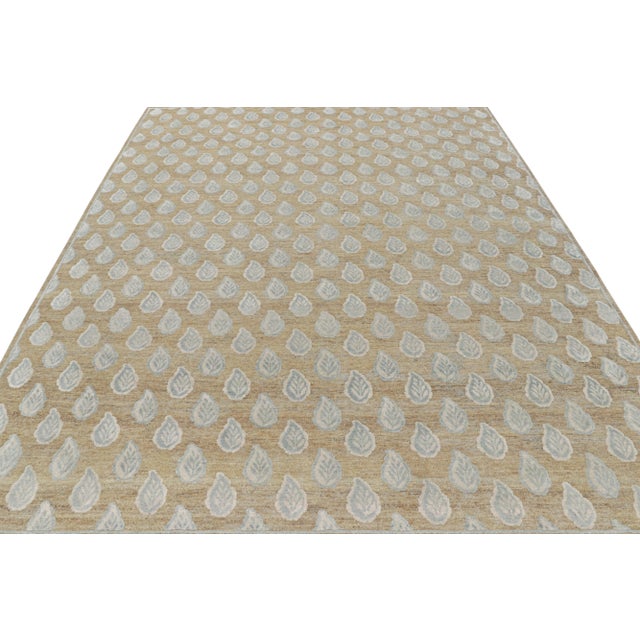 Rug & Kilim Rug & Kilim’s Modern Block Print Rug in Beige with White and Blue Floral Pattern - 5x7 For Sale - Image 4 of 7