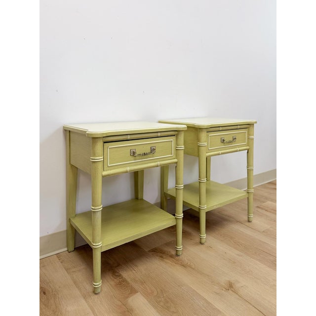 Hollywood Regency Mid 20th Century Henry Link Bali Hai Green Faux Bamboo Pair of Nightstands Hollywood Regency For Sale - Image 3 of 16
