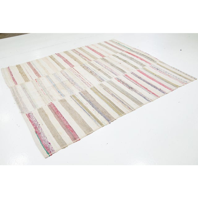 Turkish Vintage Style Handmade in Beige Kilim Wool Rug With Stripe Design For Sale - Image 3 of 8