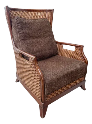 Vintage Palacek Rattan Wicker Wingback Chair With Cushions