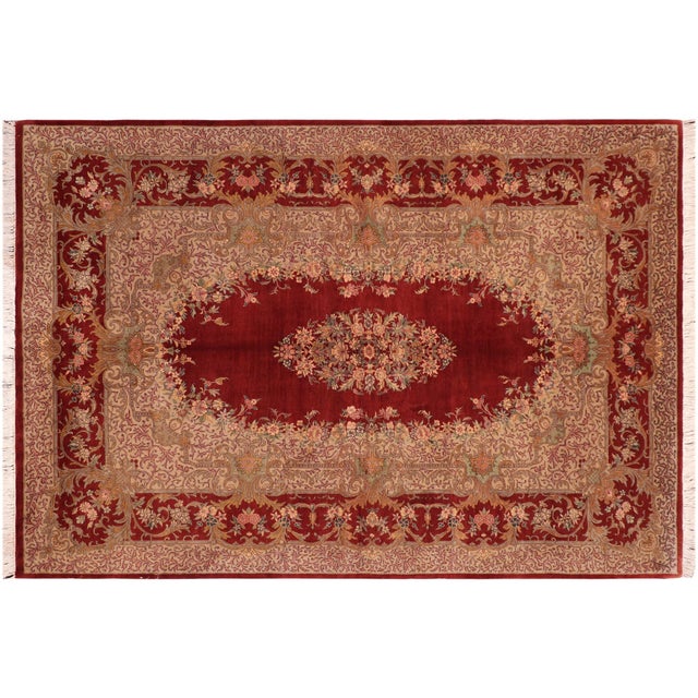 Taupe Shabby Chic Medallion 1990's Pak-Persian Rust/Taupe Wool Rug - 6'2'' X 9'7'' For Sale - Image 8 of 9