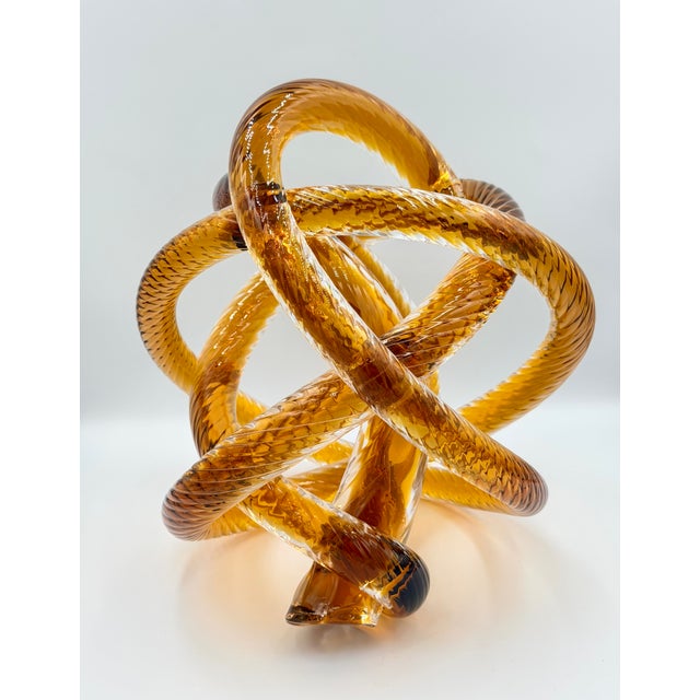 Vintage Hand-Blown Amber Art Glass Infinity Rope Love Knot Sculpture For Sale - Image 4 of 10