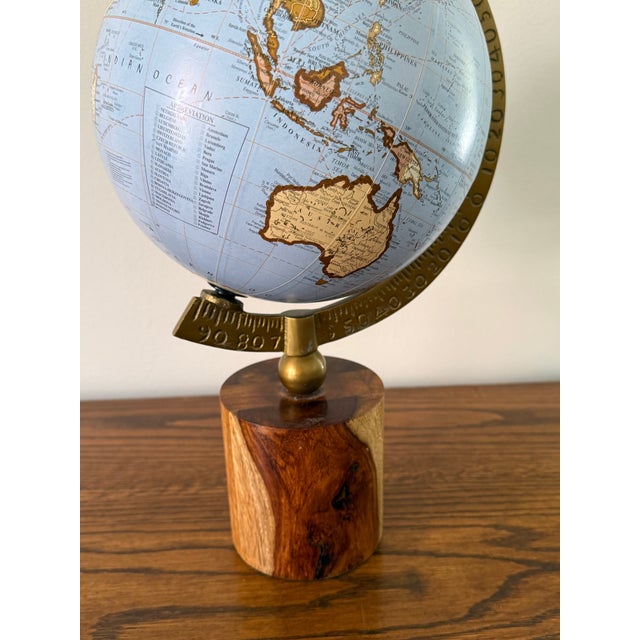 2000 - 2009 Blue Globe on Wooden Stand With Brass Meridian For Sale - Image 5 of 9