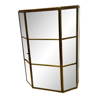 Vintage Glass & Brass Standing or Hanging Mirrored Jewelry Trinket Display Case For Sale