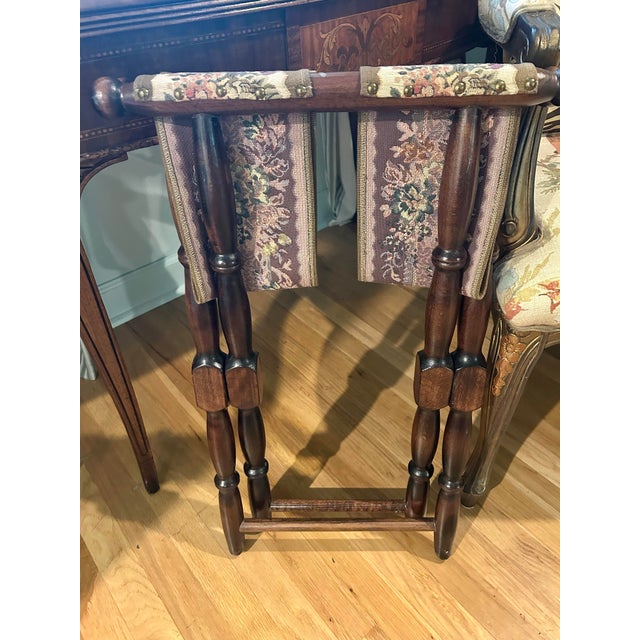 Vintage French Beechwood and Tapestry Folding Luggage Rack For Sale - Image 10 of 12