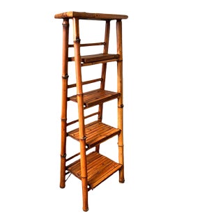 Late 20th Century Vintage Bamboo Folding Etagere Folding Ladder Shelves For Sale