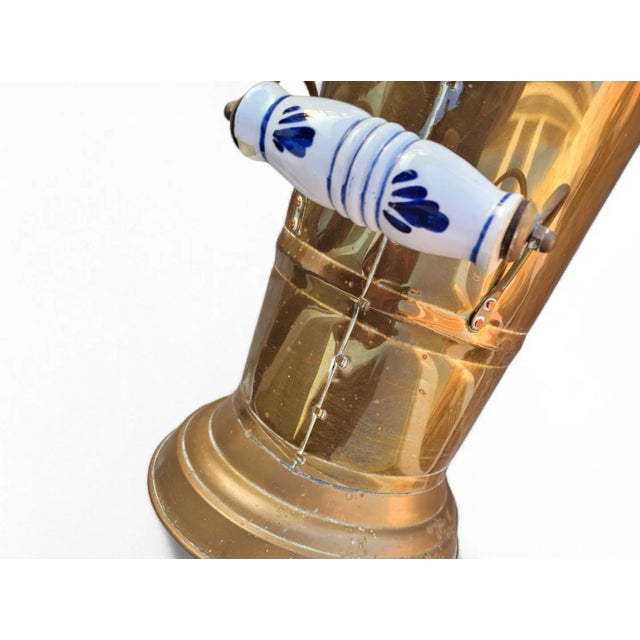 Antique Dutch Brass Umbrella Stand with Delft Blue Ceramic Handles, Netherlands, 1890 For Sale - Image 4 of 18