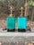 Pair of Edwin Cole for Stiffel Mid-Century Modern Turquiose Lamps With Antique Brass Hardware and Ebony Base, Unmarked For Sale - Image 10 of 11