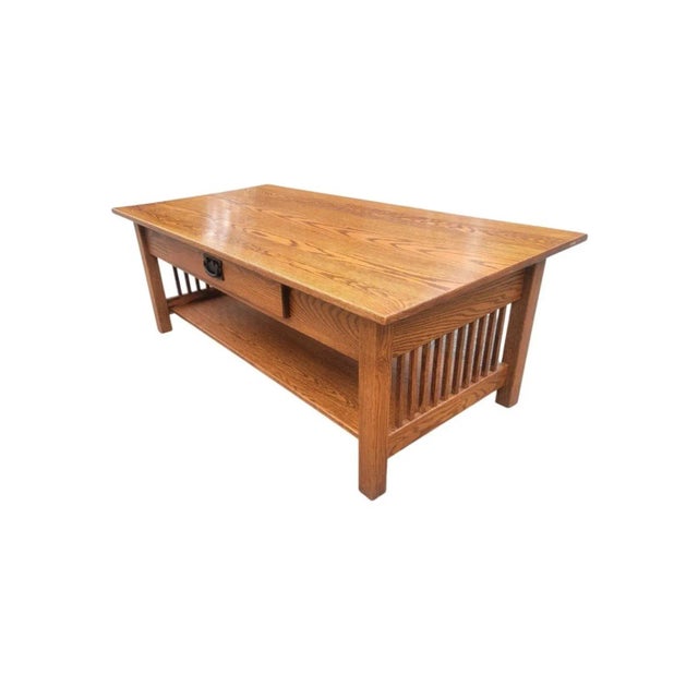 1990s Country View Amish Handcrafted Arts & Crafts Mission Oak Coffee Table For Sale - Image 5 of 10
