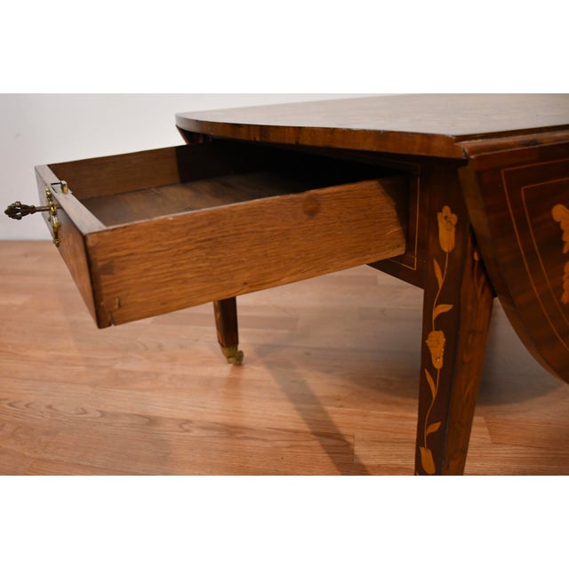 1900s Antique Dutch Marquetry Mahogany Pembroke Drop-Leaf Coffee Table For Sale - Image 11 of 16