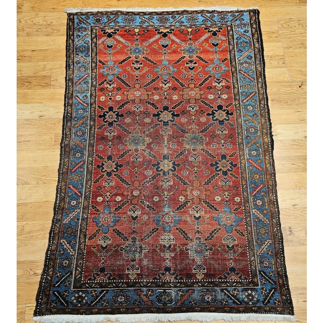 Early 20th Century Vintage Persian Malayer Rug, Handwoven Wool, Allover Geometric Design For Sale - Image 5 of 12