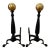 Vintage American Midcentury Cast-Iron and Brass Cannonball Andirons For Sale