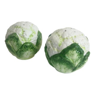 Mid-Century Americana Arts & Crafts Trompe L’Oeil Cauliflower Salt & Pepper Shakers - a Pair For Sale